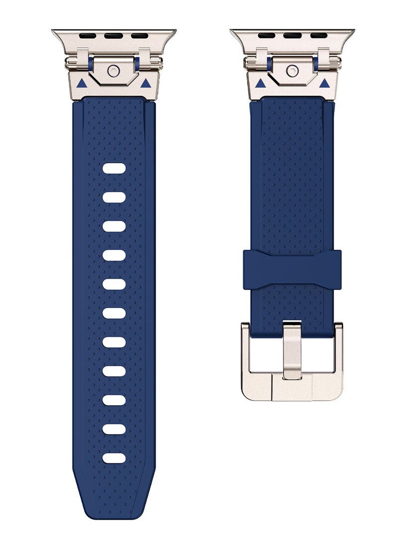 yalilai Sport Band for Apple Watch 49mm 46mm 45mm 44mm, Rugged Metal Connector with Silicone Rubber Watch Strap for iWatch Apple Series Ultra 2 SE Series 10/9/8/7/6/SE/5/4/3, Titanium-Blue  - Image 3