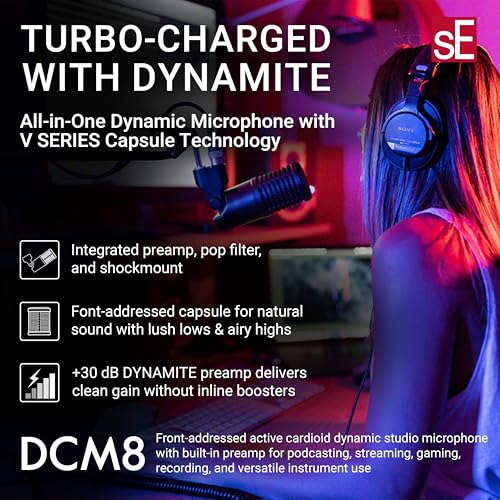 SE ELECTRONICS DynaCaster DCM8 Dynamic Microphone with Builtin Preamp Shockmount Pop Filter FrontAddressed Active Cardioid Dynamic Mic with 6 EQ Modes Podcast Microphone for Content Creators - Image 3