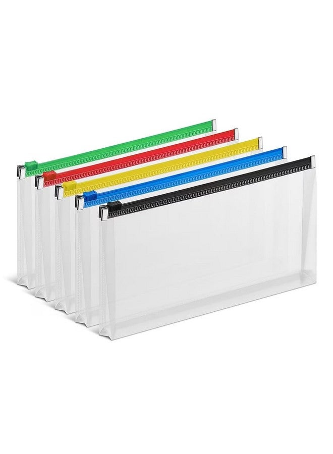 1InTheOffice Plastic Filing Envelopes With Zipper Closure Moisture Resistant Envelope Letter Size Assorted Colors Check Size (5 Pack)  - Image 1