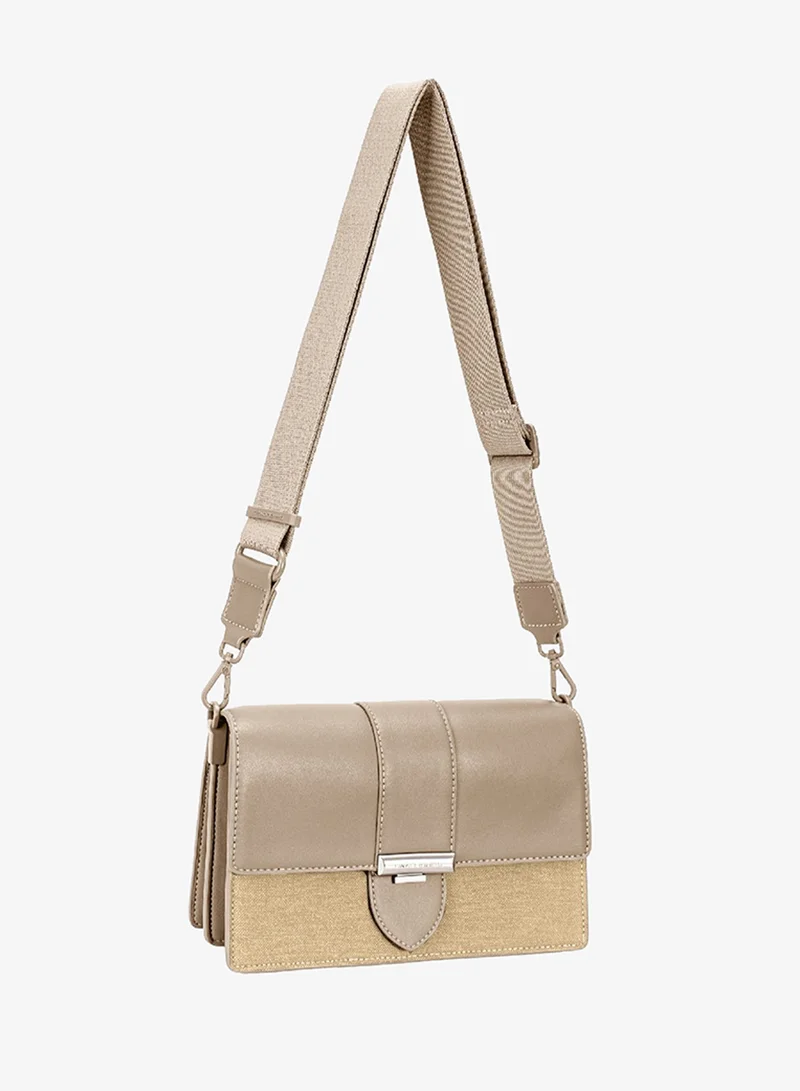 David Jones Warm Taupe David Jones leather shoulder and cross body bag with flap- cross body leather and textile messenger purse with adjustable strap model cm7728 for Women | Best Price UAE