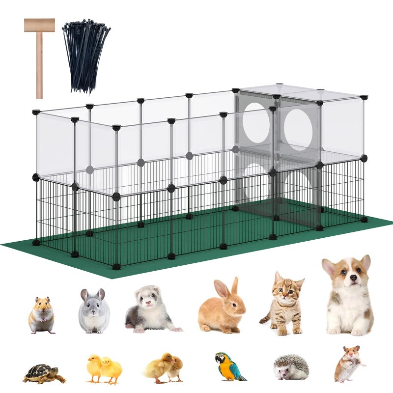 DINMO Small Animal Playpen with Oxford Mat, 24 inches Height, Pet Exercise Fence, Home Protector, Iron Mesh and Plastic Combination, Visualization, DIY, Games Hole Series, 60.2 x 24.8 x 24.8inch - Image 1