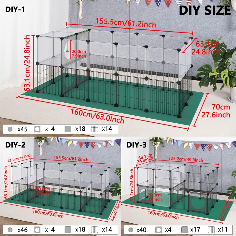 DINMO Small Animal Playpen with Oxford Mat, 24 inches Height, Pet Exercise Fence, Home Protector, Iron Mesh and Plastic Combination, Visualization, DIY, Games Hole Series, 60.2 x 24.8 x 24.8inch - Image 5