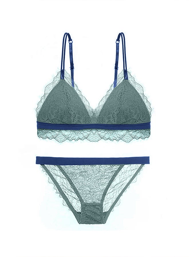 MARGOUN Medium Size Bra and Panty Set Bra Lace Lash Floral Briefs Underwear Triangle Cup Young Girls Underwear Lingerie Bra and Panties Set Green - Image 1