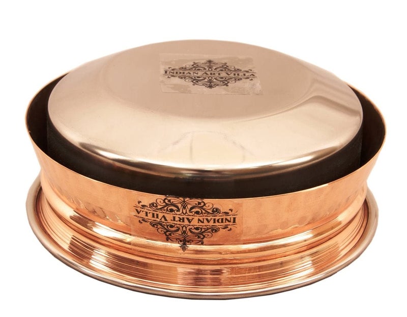 INDIAN ART VILLA Steel Copper Induction Handi Bowl with Lid, Serveware & Tableware, Home Restaurant, 2000 ML - Image 5