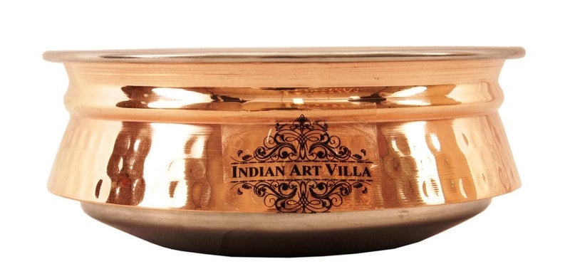 INDIAN ART VILLA Steel Copper Induction Handi Bowl with Lid, Serveware & Tableware, Home Restaurant, 2000 ML - Image 3