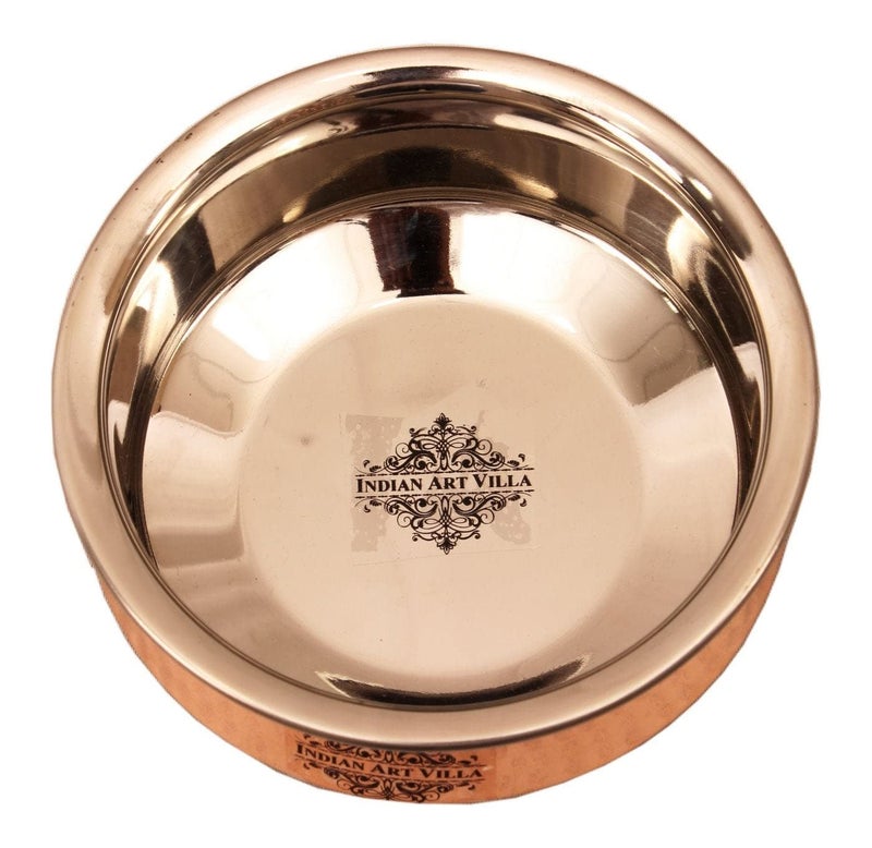 INDIAN ART VILLA Steel Copper Induction Handi Bowl with Lid, Serveware & Tableware, Home Restaurant, 2000 ML - Image 4