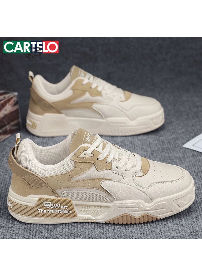 Cartelo Men's Spring Trendy Casual Shoes, Versatile Thick-soled Sneakers, Beige, Size 44 - Image 1