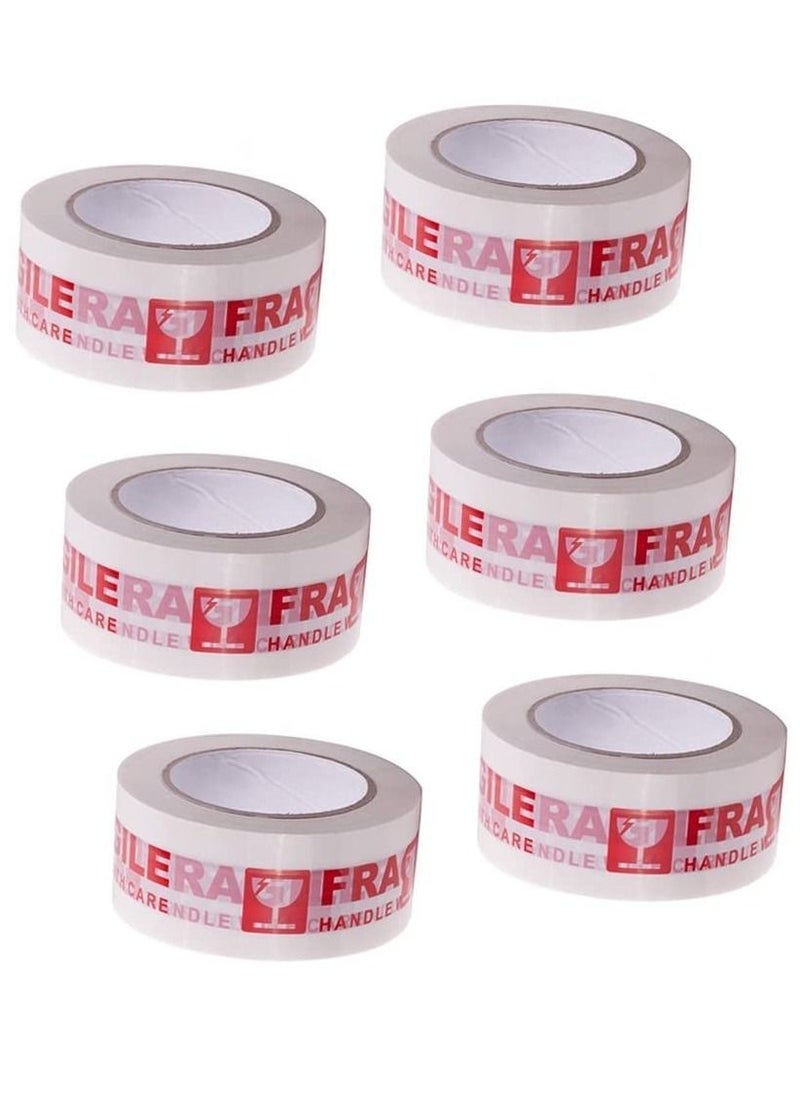 Rubik Fragile Tape Roll 5cm Width x 66 meters Length Strong Adhesive Red Fragile Handle with Care Warning Packing Tape for Shipping and Moving (6 Rolls)  - Image 2