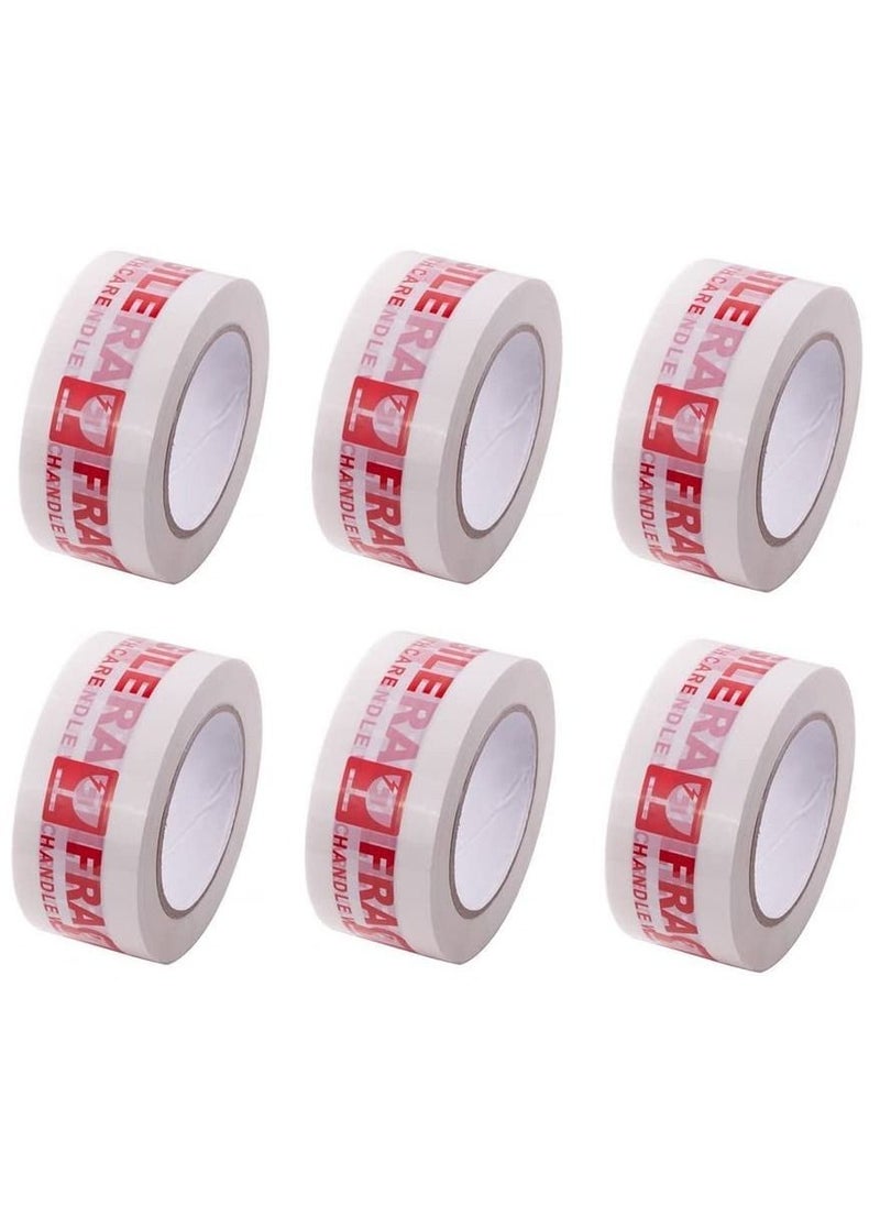 Rubik Fragile Tape Roll 5cm Width x 66 meters Length Strong Adhesive Red Fragile Handle with Care Warning Packing Tape for Shipping and Moving (6 Rolls)  - Image 3