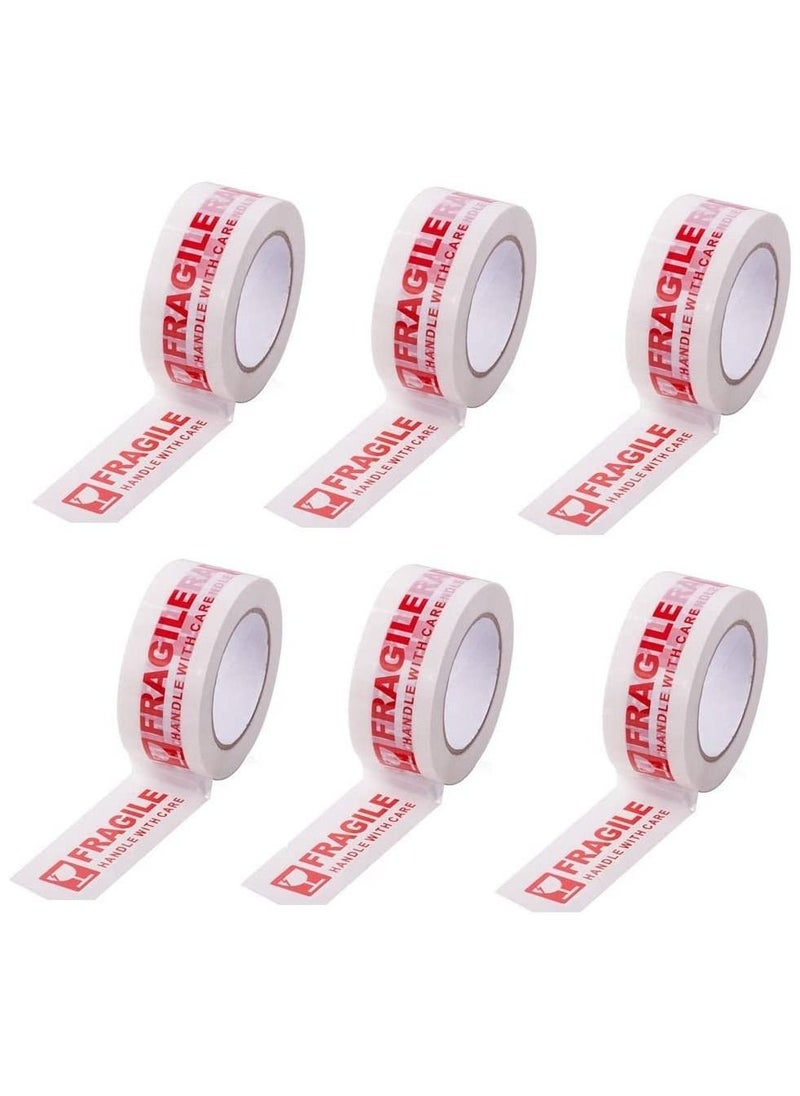 Rubik Fragile Tape Roll 5cm Width x 66 meters Length Strong Adhesive Red Fragile Handle with Care Warning Packing Tape for Shipping and Moving (6 Rolls)  - Image 1