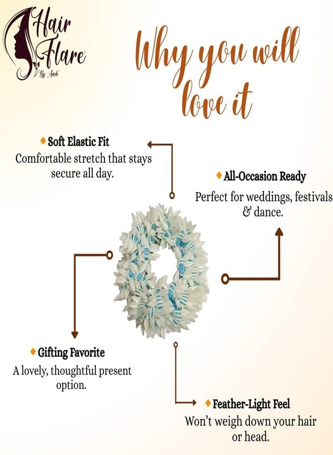 Hair Flare Set of 2 Artificial Mogra Gajra Juda Bun Flowers for Hair | Reusable Floral Hair Accessory with SkyBlue Thread for Bridal, Festive & Traditional | Women & Girls Juda Decoration - Image 3