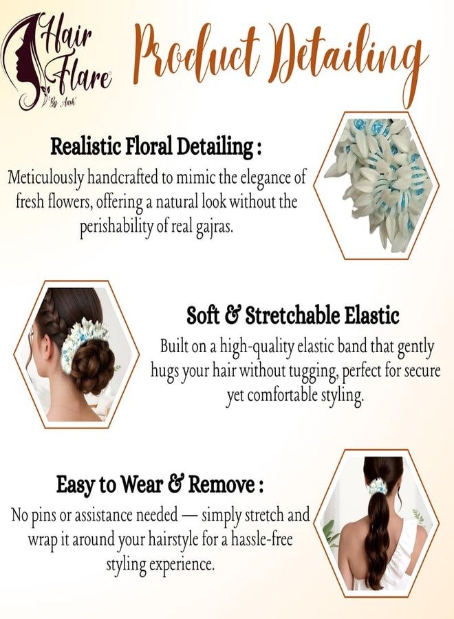 Hair Flare Set of 2 Artificial Mogra Gajra Juda Bun Flowers for Hair | Reusable Floral Hair Accessory with SkyBlue Thread for Bridal, Festive & Traditional | Women & Girls Juda Decoration - Image 5