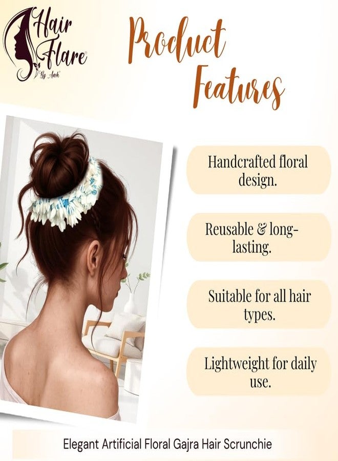Hair Flare Set of 2 Artificial Mogra Gajra Juda Bun Flowers for Hair | Reusable Floral Hair Accessory with SkyBlue Thread for Bridal, Festive & Traditional | Women & Girls Juda Decoration - Image 2