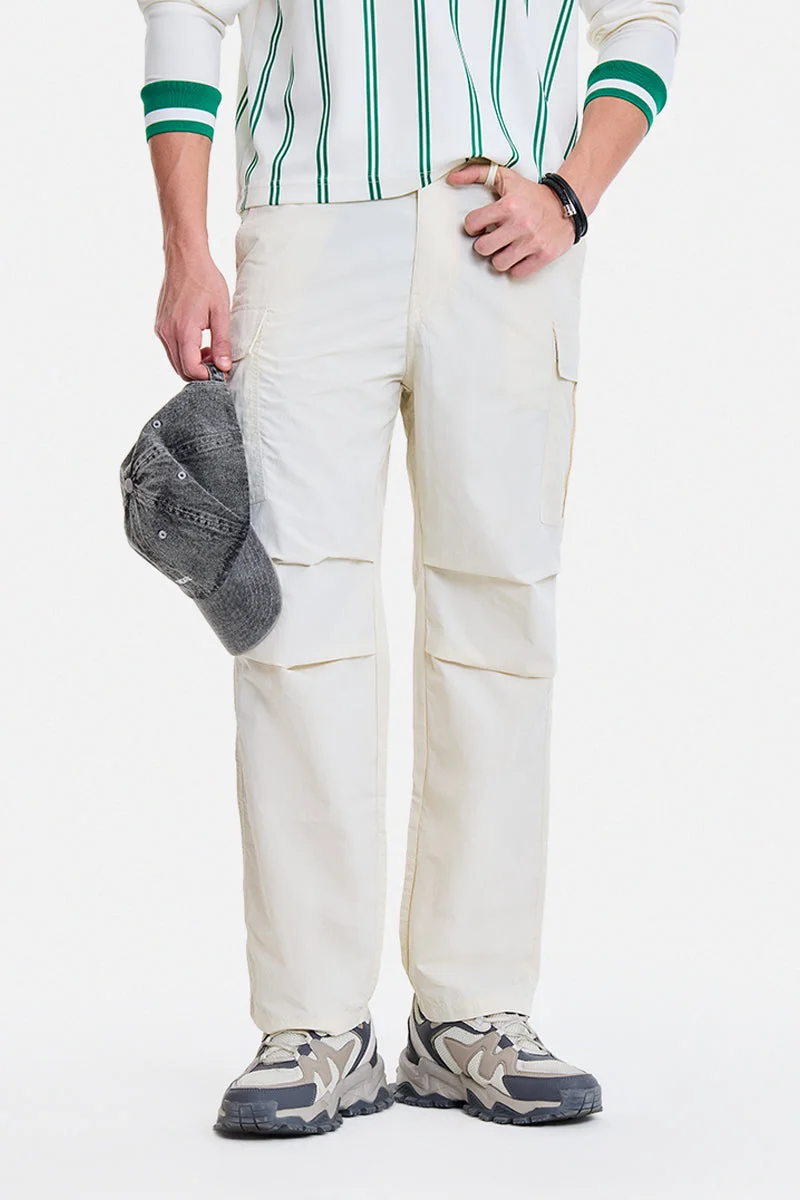 سنيتش Off White Solid Loose Fit Streetwear Cargo