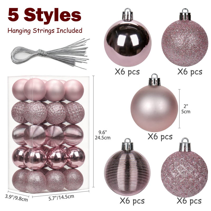 Briful 30PCS 2"" Christmas Ball Ornaments Shatterproof Pink Christmas Tree Decorations Xmas Tree Balls Halloween Ornaments D?cor - Image 2
