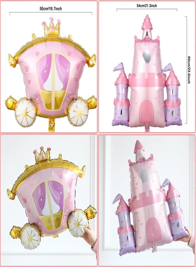 GIHOO Princess Birthday Party Decorations 4pcs Castle and Carriage Foil Balloons for Girls Princess Birthday Baby Shower Party Supplies - Image 2