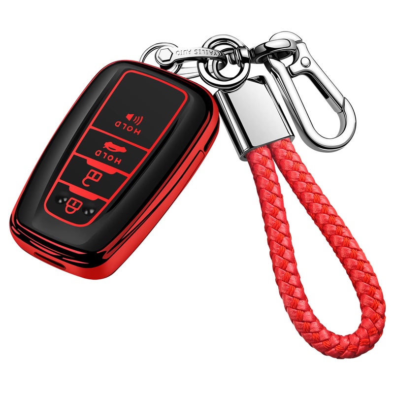 Tukellen for Toyota Key Fob Cover with KeychainSpecial Soft TPU Key Case Protector Compatible with 20202022 Highlander Corolla Prius20182024 RAV4 Camry Avalon CHR GT86Red