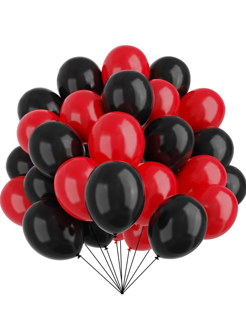 بالونات لاتكس باللونين الأحمر والأسود، 67 قطعة من بالونات الحفلات باللونين الأسود والأحمر لأعياد الميلاد والتخرج وكازينو الشواء وتزيين حفلات بطاقات البوكر - Image 1