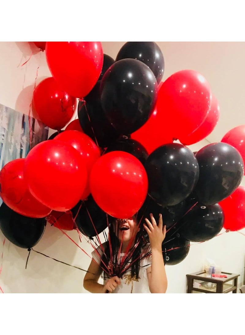بالونات لاتكس باللونين الأحمر والأسود، 67 قطعة من بالونات الحفلات باللونين الأسود والأحمر لأعياد الميلاد والتخرج وكازينو الشواء وتزيين حفلات بطاقات البوكر - Image 3