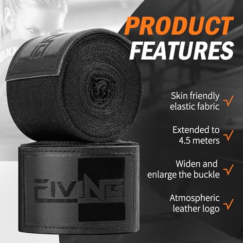 FIVING Premium Handwraps 180 inches Elastic Hand Wraps with Thumb Loop for Boxing, MMA, Muay Thai and Other Martial Arts 4m for Men & Women (Black, 4.5m) - Image 2