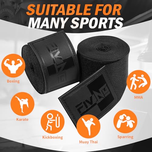 FIVING Premium Handwraps 180 inches Elastic Hand Wraps with Thumb Loop for Boxing, MMA, Muay Thai and Other Martial Arts 4m for Men & Women (Black, 4.5m) - Image 5
