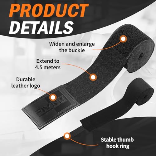 FIVING Premium Handwraps 180 inches Elastic Hand Wraps with Thumb Loop for Boxing, MMA, Muay Thai and Other Martial Arts 4m for Men & Women (Black, 4.5m) - Image 3
