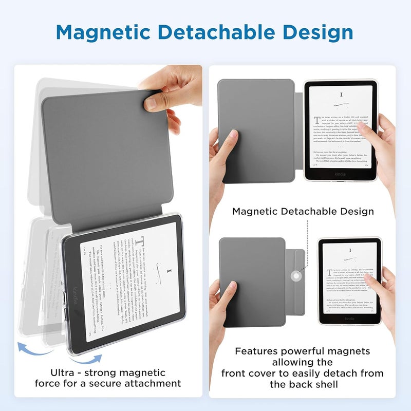 SESENSE Detachable Magnetic Case for 7'' Kindle Paperwhite 12th Gen 2024 and Kindle Colorsoft Signature Edition, Slim PU Shell Cover Case with Auto Wake/Sleep, Apricot Blossom - Image 3