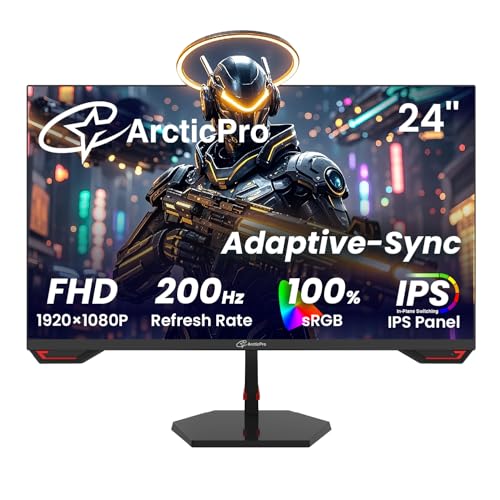 ArcticPro 24inch Gaming Monitor 200Hz 180Hz, FHD 1080p, IPS Panel, 1ms Response Time, Adaptive sync, PC Computer Monitor, 3-Sided Frameless, Ultra Slim, Bluelight Filter, DP*1, HDMI*1 - Image 1
