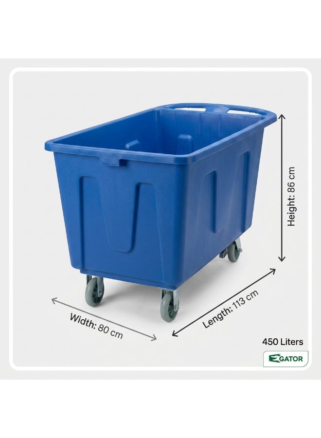 Gator Plastic Laundry Cart 450 Litre Blue | Extra-Large Capacity Linen Trolley | Open-Top Design | Lockable Castors | Hotel & Industrial Laundry Cart - Image 3