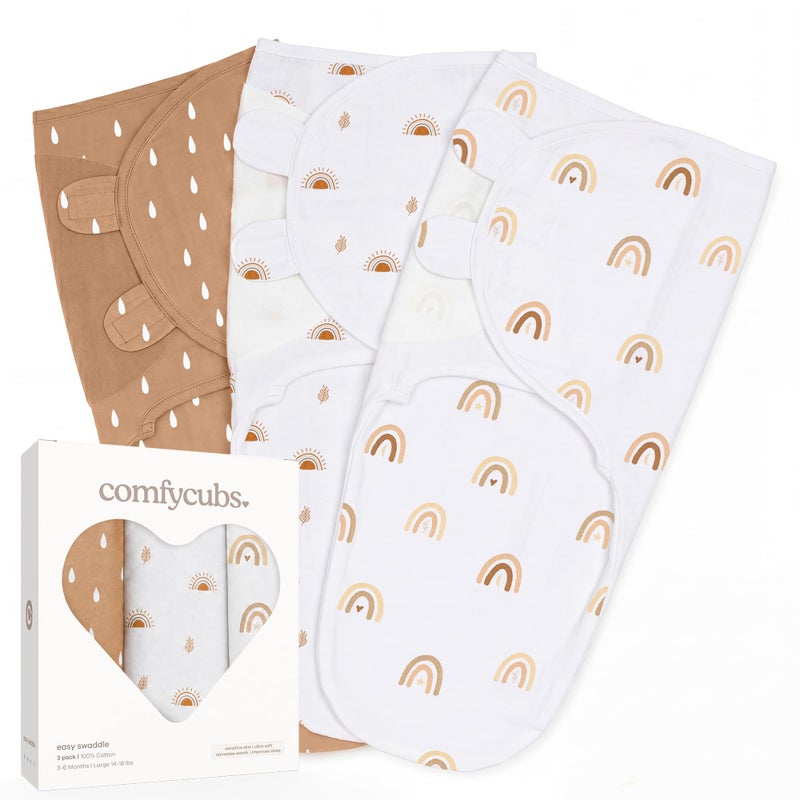 Comfy Cubs Easy Swaddle Blanket 3 Pack 100 Cotton Newborn Wrap Large for 36 Months Infants Breathable and Durable Sleep Sack for Babies Rainbow Bohemian - Image 2