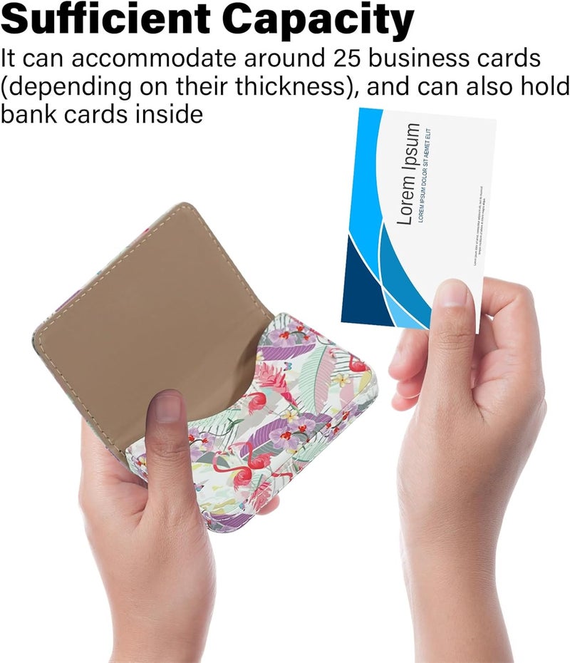 AI-DEE Business Card Holder，PU Leather Business Card Case Color Printing Pattern Card Holder Wallet，Pockets Magnetic Credit Card Holders for Men and Women - Rose Flowers - Image 3