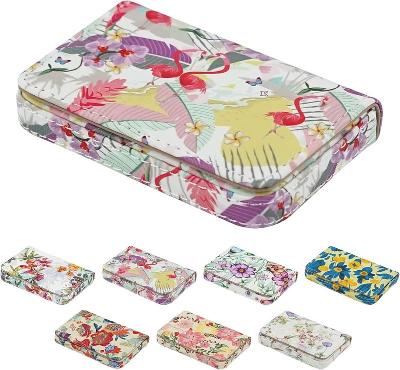 AI-DEE Business Card Holder，PU Leather Business Card Case Color Printing Pattern Card Holder Wallet，Pockets Magnetic Credit Card Holders for Men and Women - Rose Flowers - Image 1