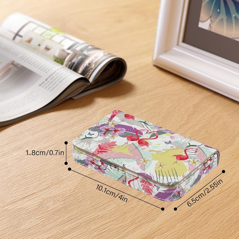 AI-DEE Business Card Holder，PU Leather Business Card Case Color Printing Pattern Card Holder Wallet，Pockets Magnetic Credit Card Holders for Men and Women - Rose Flowers - Image 4