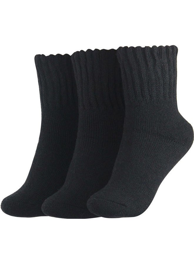 BenSorts Women Winter Solid Boots Socks Thick Warm Wool Socks 3 Pairs Pack Cozy Crew Socks Black - Image 1