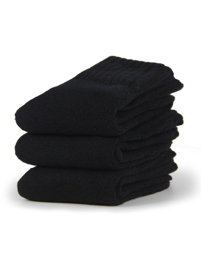 BenSorts Women Winter Solid Boots Socks Thick Warm Wool Socks 3 Pairs Pack Cozy Crew Socks Black - Image 3