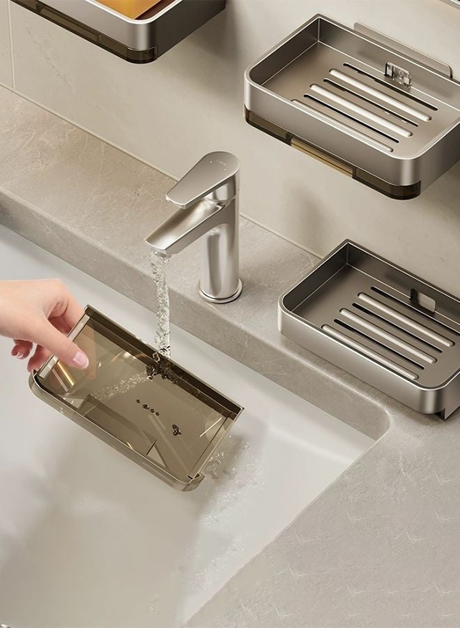 هومستر حامل صحن الصابون 2pcs، حامل الصابون للدش مع علبة الصرف، حامل الصابون المثبت على الجدار للحمام، المطبخ، العداد، الغسيل لتخزين الصابون، الإسفنجة، لا حفر صحن الصابون اللاصق - Image 4