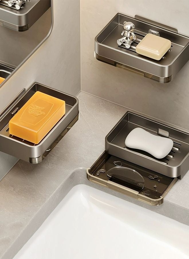 هومستر حامل صحن الصابون 2pcs، حامل الصابون للدش مع علبة الصرف، حامل الصابون المثبت على الجدار للحمام، المطبخ، العداد، الغسيل لتخزين الصابون، الإسفنجة، لا حفر صحن الصابون اللاصق - Image 3