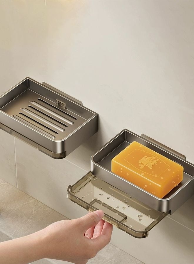 هومستر حامل صحن الصابون 2pcs، حامل الصابون للدش مع علبة الصرف، حامل الصابون المثبت على الجدار للحمام، المطبخ، العداد، الغسيل لتخزين الصابون، الإسفنجة، لا حفر صحن الصابون اللاصق - Image 1