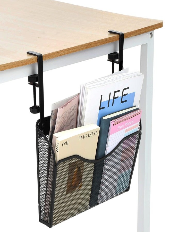 AojSup Clamp On Desk Organizer, 2-IN-1 Under Desk Side Organizer Storage, Wall Mounted Mesh File Rack, Hanging Office Organization for Document Magazine Paper School Supplies - Image 1