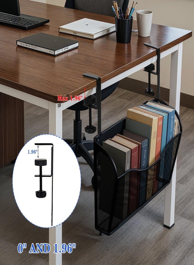 AojSup Clamp On Desk Organizer, 2-IN-1 Under Desk Side Organizer Storage, Wall Mounted Mesh File Rack, Hanging Office Organization for Document Magazine Paper School Supplies - Image 4