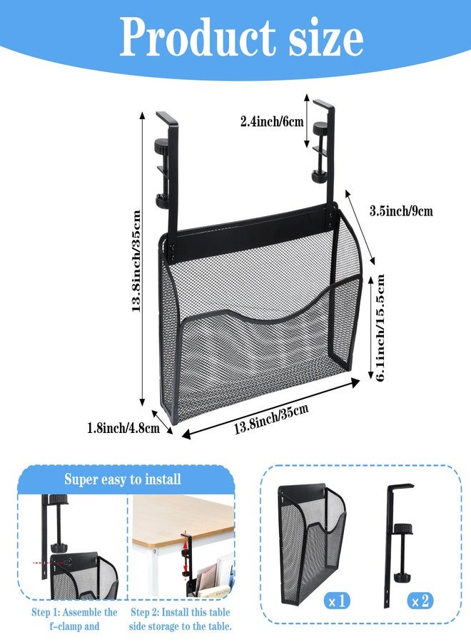 AojSup Clamp On Desk Organizer, 2-IN-1 Under Desk Side Organizer Storage, Wall Mounted Mesh File Rack, Hanging Office Organization for Document Magazine Paper School Supplies - Image 2