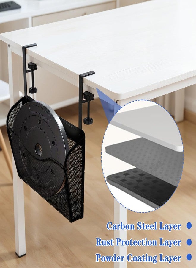 AojSup Clamp On Desk Organizer, 2-IN-1 Under Desk Side Organizer Storage, Wall Mounted Mesh File Rack, Hanging Office Organization for Document Magazine Paper School Supplies - Image 3