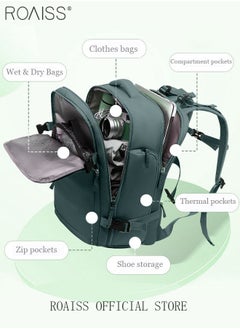 roaiss Travel Backpack for Men Women Carry On Backpack with USB Charging Port Shoe Compartment 15.6 Inch Laptop Backpack Flight Approved College School Bag Casual Daypack for Weekender Business Hiking  - Image 3