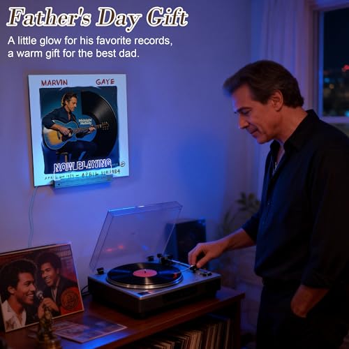 CoolGift Mart Now Playing Vinyl Record Stand Wall Mount Light up Record Holder Wooden Acrylic Display with 16 Color Lights for Albums Room Decor Gift for Vinyl Lovers - Image 3