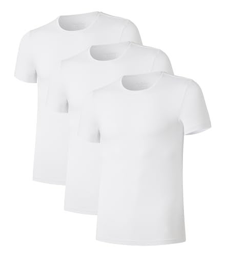 COLORFULLEAF Mens Bamboo Rayon Undershirts White T Shirts Crew Neck Short Sleeve Slim Fit Tees Multipack(3White, 2XL) - Image 1