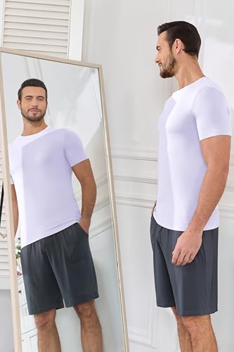 COLORFULLEAF Mens Bamboo Rayon Undershirts White T Shirts Crew Neck Short Sleeve Slim Fit Tees Multipack(3White, 2XL) - Image 4