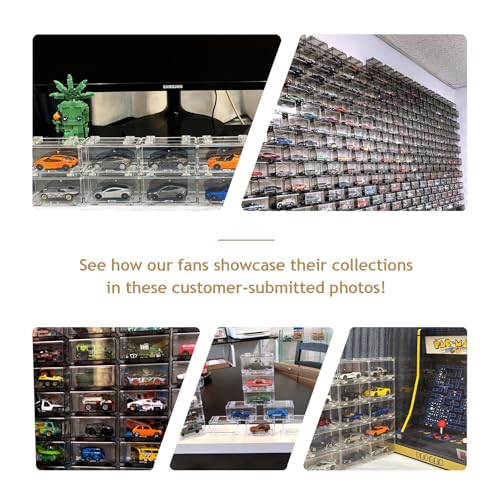 Saichotoy Display Case Compatible with Hot Wheels - Stackable Toy Car Storage Box, Transparent Organizer for Matchbox 1/64 Scale Diecast Cars (16 Packs, Dark Tint Case Only) - Image 4