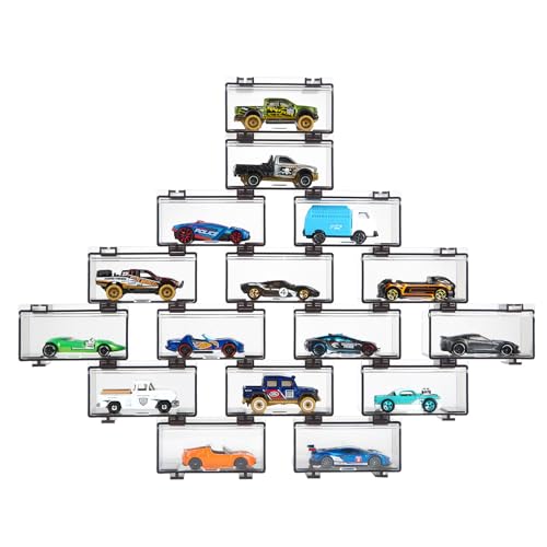 Saichotoy Display Case Compatible with Hot Wheels - Stackable Toy Car Storage Box, Transparent Organizer for Matchbox 1/64 Scale Diecast Cars (16 Packs, Dark Tint Case Only) - Image 1
