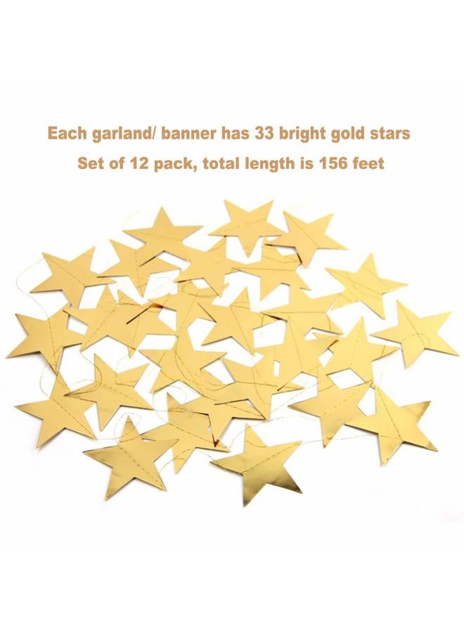 REOLAN Gold Star Garland Banner Decorations - 156 Feet Bright Gold Paper Garland Hanging Decorations, Glitter Gold Star Bunting Banner for Wedding, Birthday, Holiday, Christmas Party - Image 2