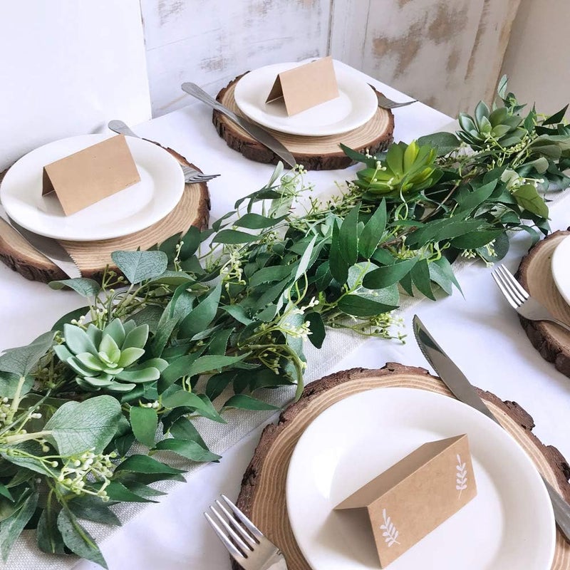 Supla 2 Pcs Artificial Greenery Garland Eucalyptus Garland Table Runner Faux Face Silver Dollar Eucalyptus Leaves Vine Willow Leaves Garland Holiday Greens for Wedding Jungle Party Wall Backdrop Decor - Image 4
